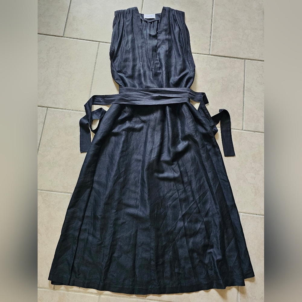 Bondi Born Marigot Maxi Dress in Black Organic Linen Blend Size M